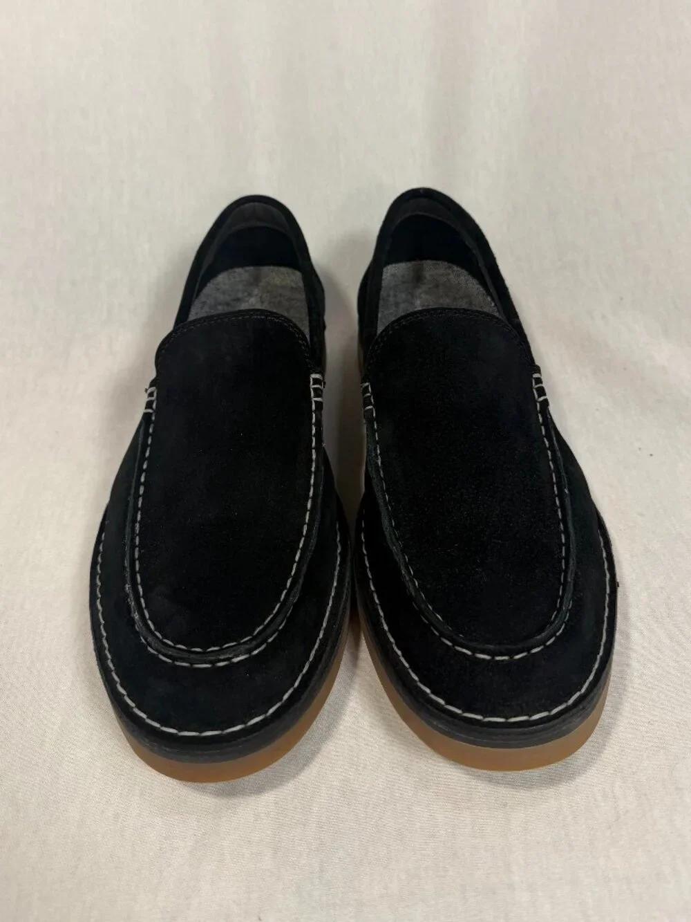 Hush Puppies Mens Loafers Size 10 Black Suede Slip On Moc Toe Shoes Casual Fall